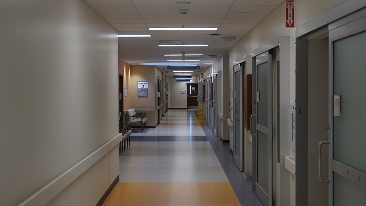 An empty hospital hallway