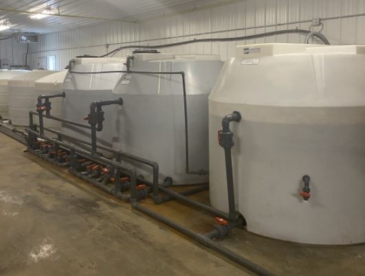 A row of tanks at the water treatment plant in Macoun