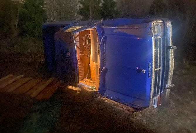 Darren Mulligan's truck after hitting ice on the way to the airport. 