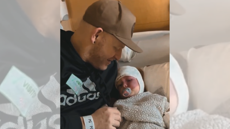 Jordan St. Cyr in the hospital with Emery
