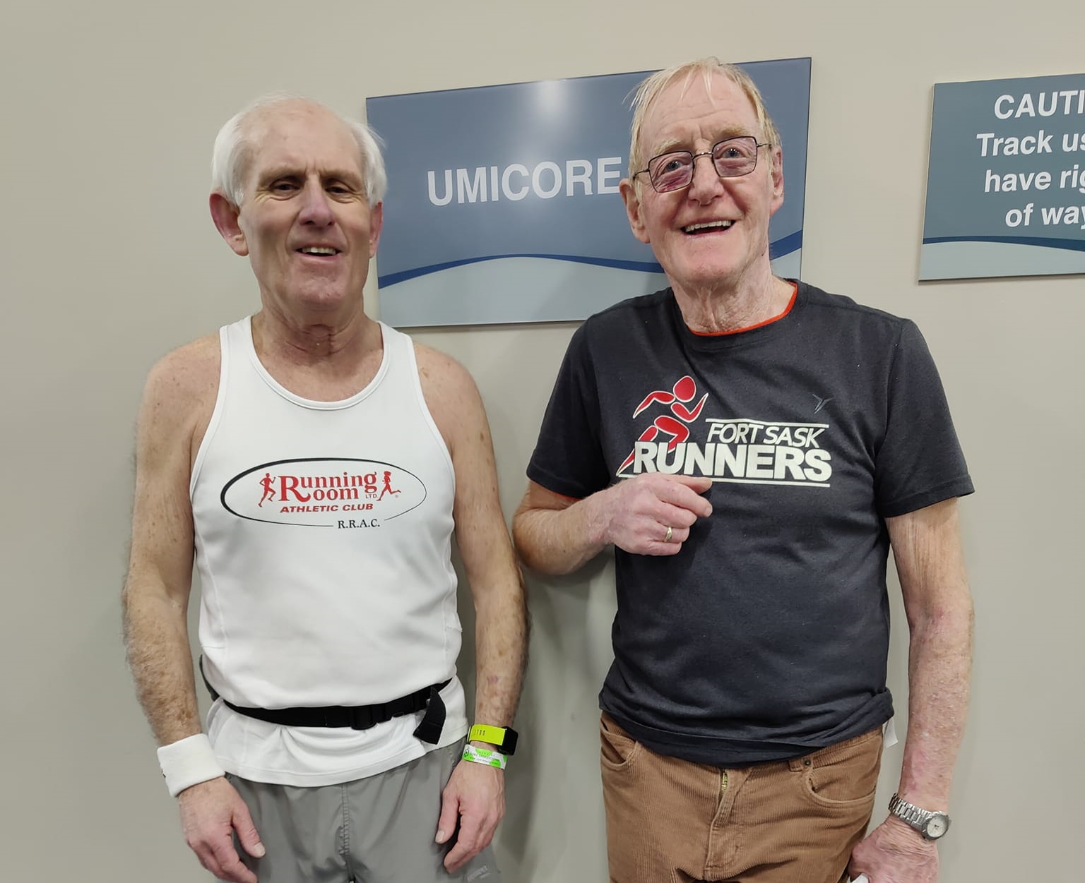 Ken Davison and Roger McMillan on the Dow Centennial Centre track.