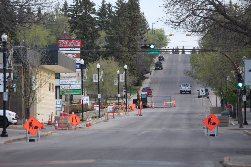 Busy road work on Central Avenue North and Cheadle Street in Swift Current,