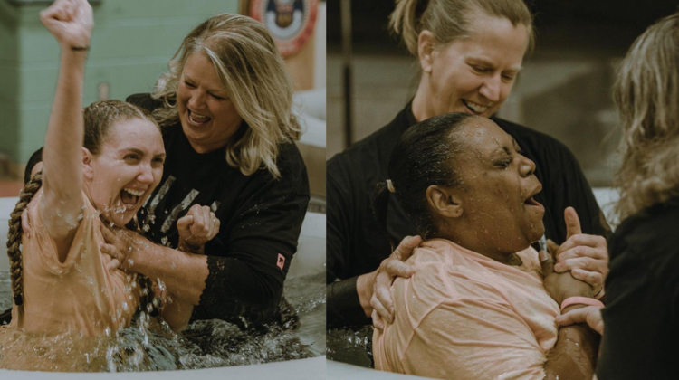 Women inmates getting baptized, from God Behind Bars Ministry. 