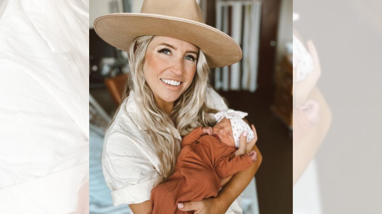 Taylor Cain Matz with newborn daughter. 