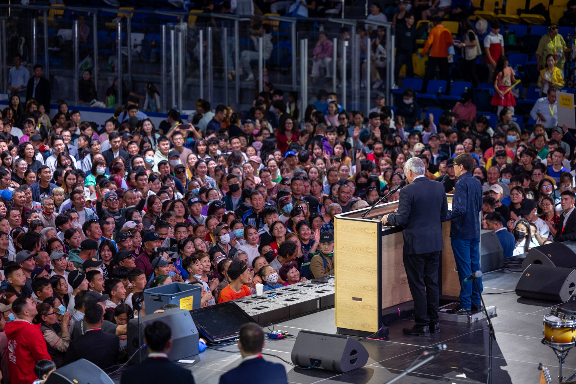 Franklin Graham speaking at a gospel event in Mongolia.