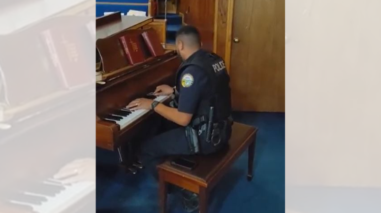 Police Officer Noble playing the piano in a church in Chatanooga, TN.