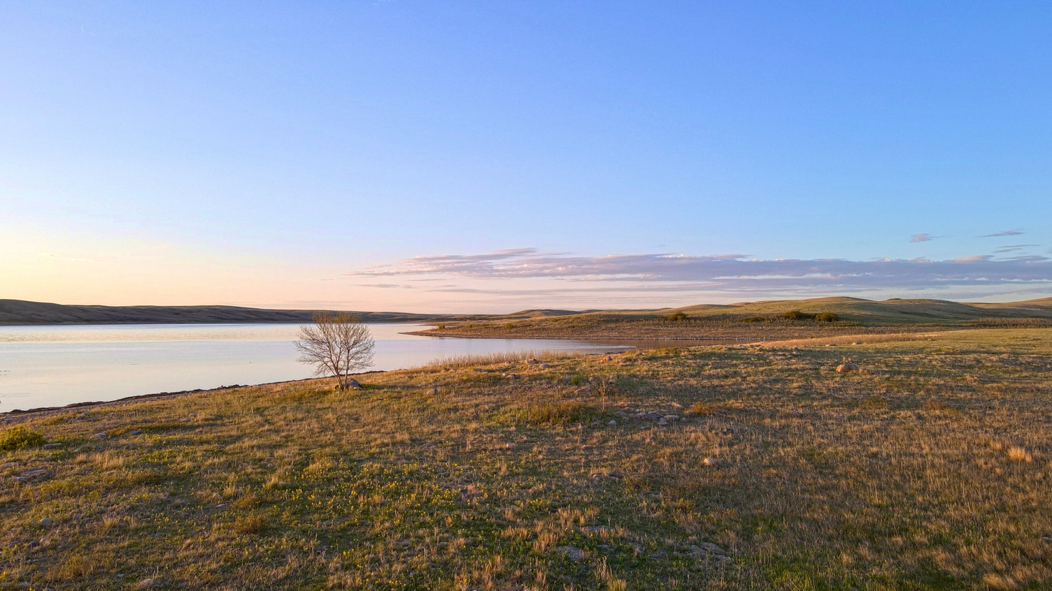 Lonetree Lake surrounded by grasslands