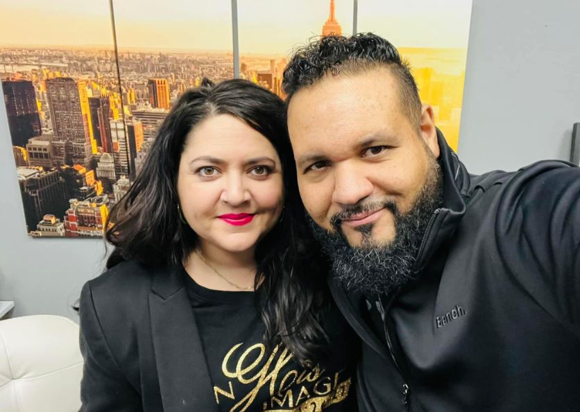 Martine Kelsey with her husband. 