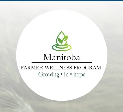 white circle with writing "Manitoba Farmer Wellness Program"