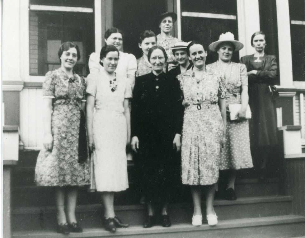 Anna Thiessen, centre, with women of the Mary Martha Home, Winnipeg. [193-]. All pictures supplied by Mennonite Heritage Archives.