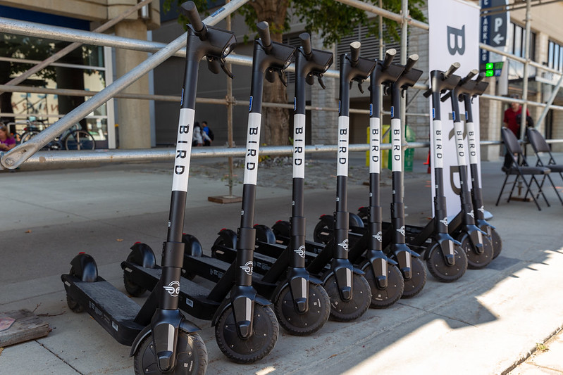 Black and white e-scooters