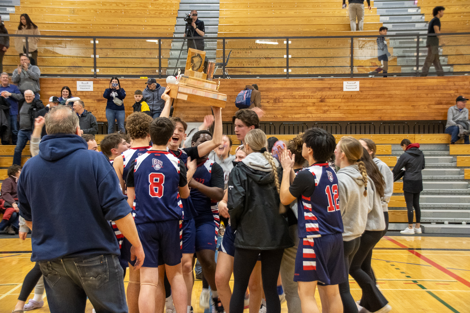 Basketball Trophy being raised