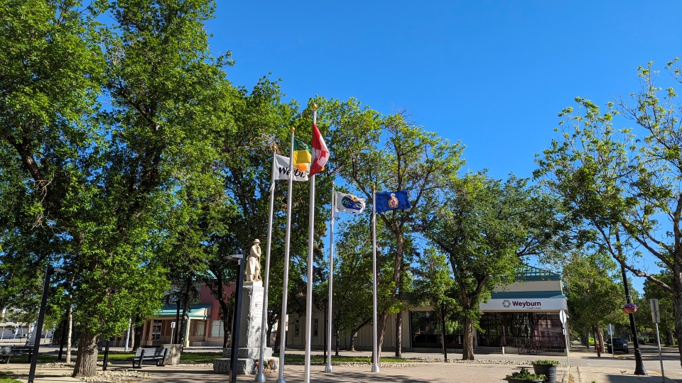 Flags blowing in the wind