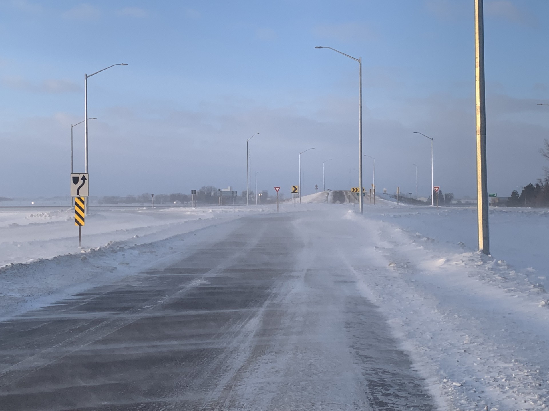 Windy conditions are blowing the snow in the area around