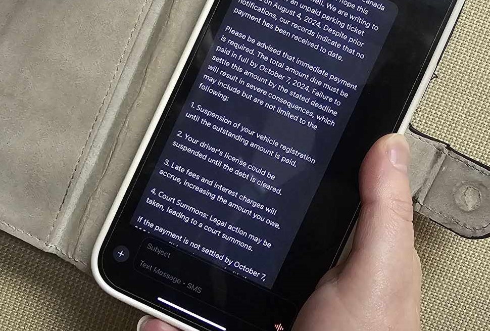 Airdrie residents are the latest targets of phishing scams impersonating the Ministry of Transportation of Canada. Fraudulent text messages demand payment for a parking ticket and threaten license suspension and legal consequences if payment isn’t made. (File Photo)