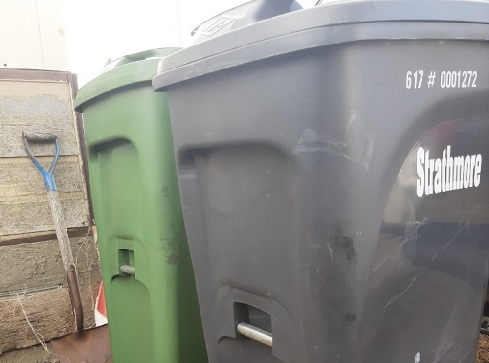Garbage bins in Strathmore.