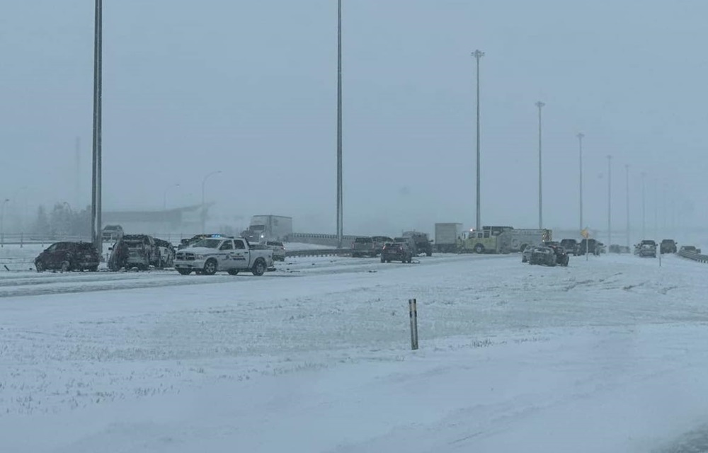 Slippery conditions led to a multi-vehicle pile up on Saturday.