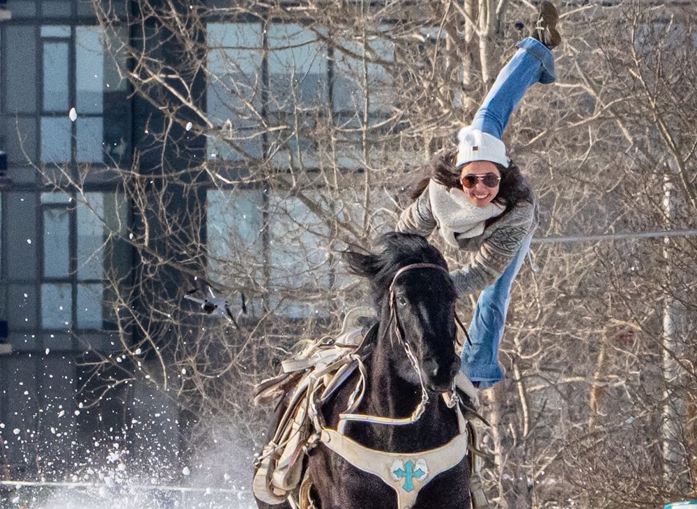 Gracie Piper pumped up the crowd with several trick rides during a recent Skijordue event in Calgary.