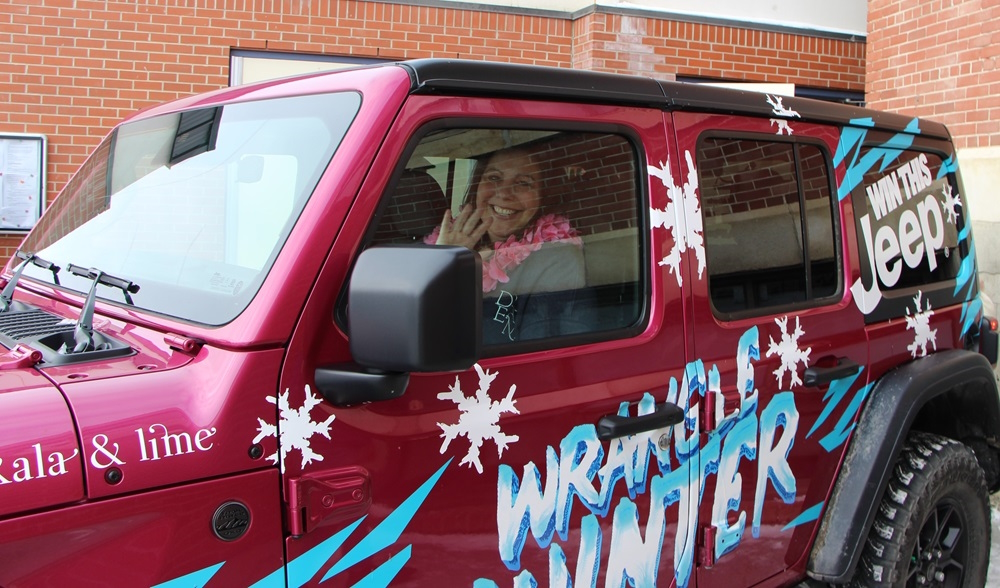 Cathy King in her new 2024 Jeep Wrangler.