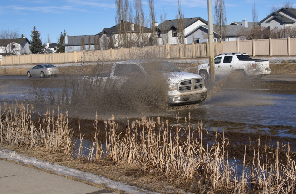 The southbound lane of Southridge Drive saw flooding today as a result of the quick melt.