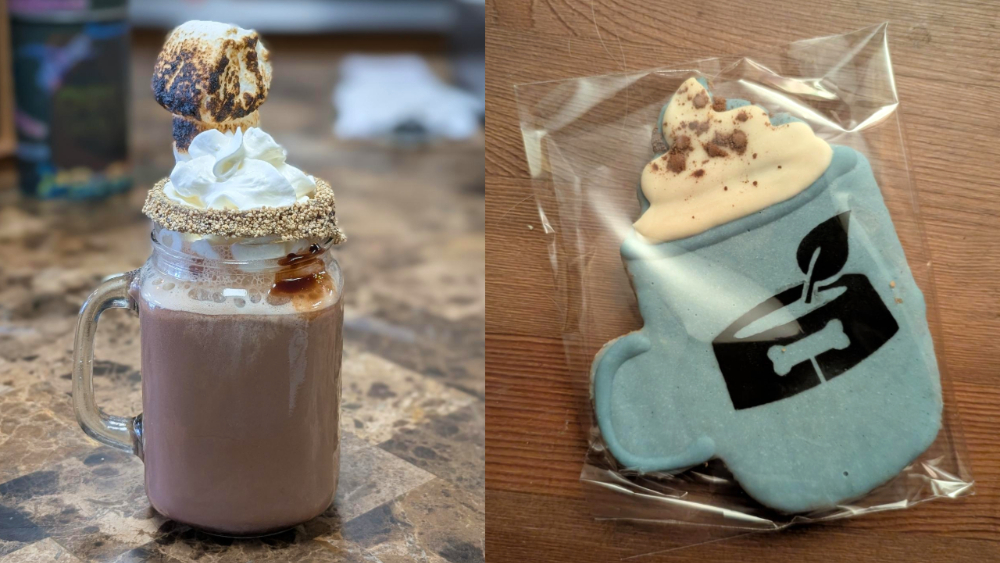 Hot chocolates from Sweetgrass Deli and Bone & Biscuit