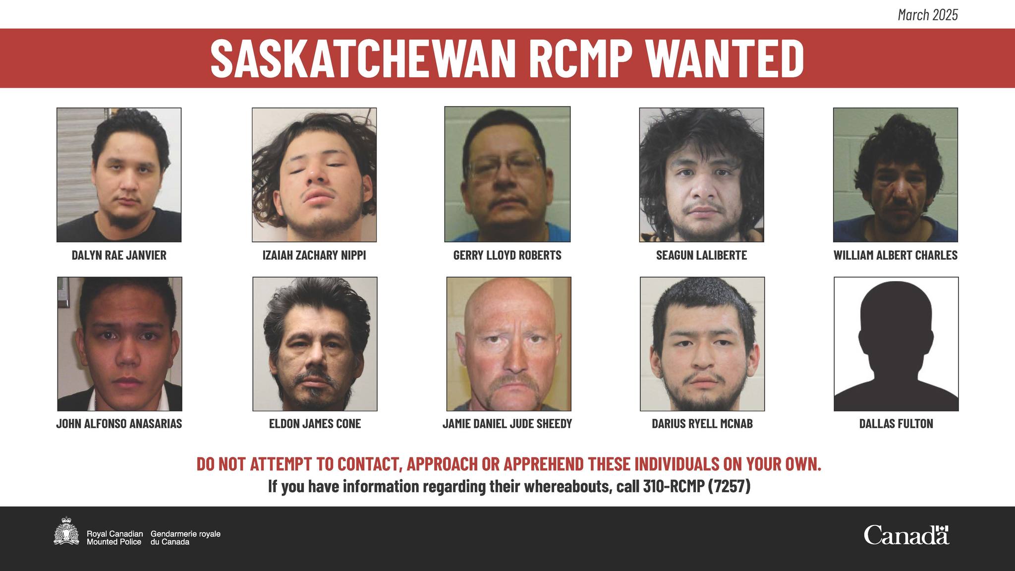 Photos of all the individuals being sought at this time. (photo courtesy of Saskatchewan RCMP on Facebook)