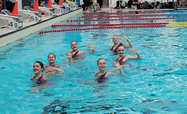 The novice team with Foothills Artistic Swimming who recently finished first at a provincial competition.