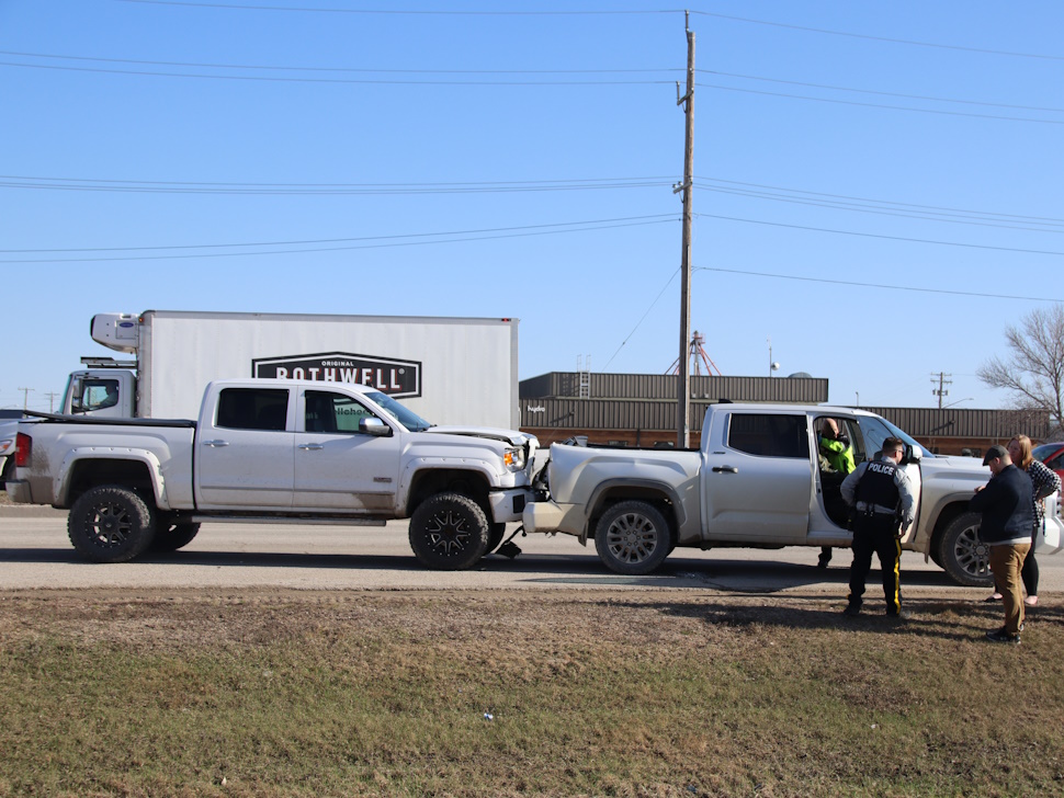 Two trucks collided Thursday morning in Steinbach