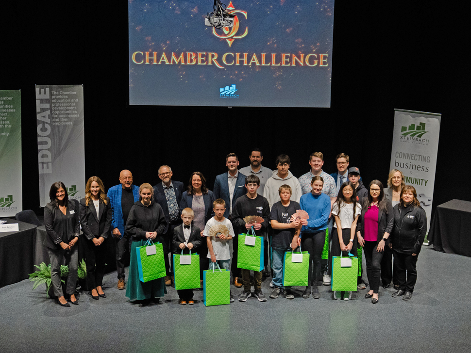 2nd Annual Chamber Challenge presenters and judges following Steinbach Chamber event Thursday night. (Photo credit: Nathan Dyck)  