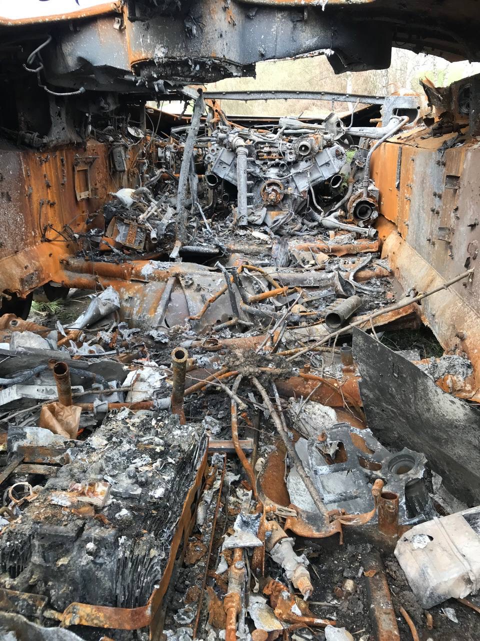 Inside of Russian tank after destruction by bomb