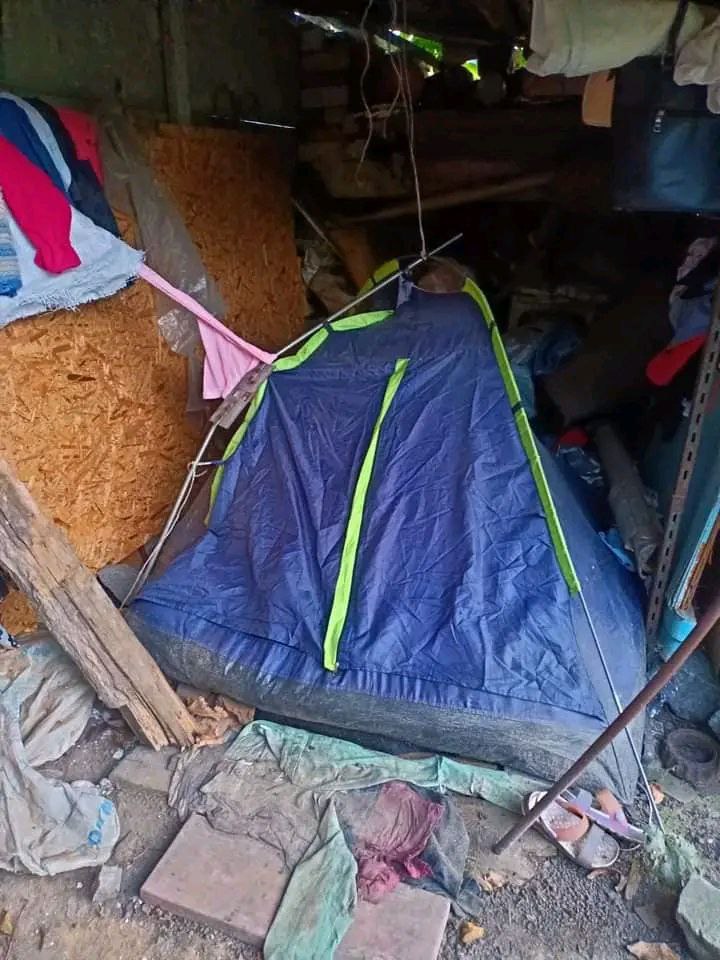 Tent made where mother and daughter lived after home explosion