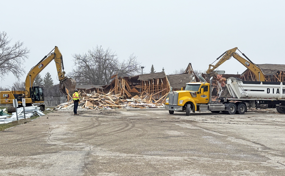 The west wing of the old Steinbach Medical Clinic is being demolished. 