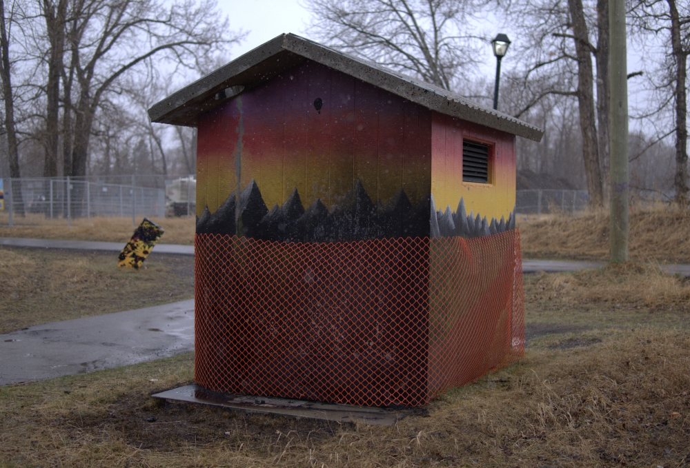 An outdoor washroom in Okotoks that was set fire to over the weekend.