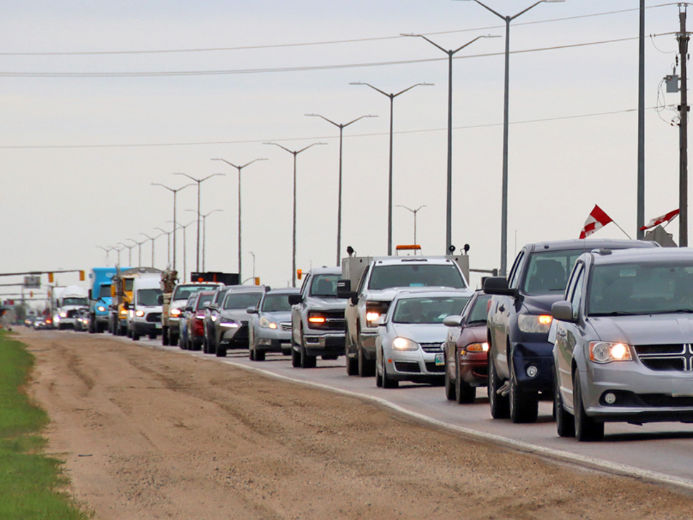 Slow moving traffic along Hwy 12 north of Steinbach on Tuesday morning.