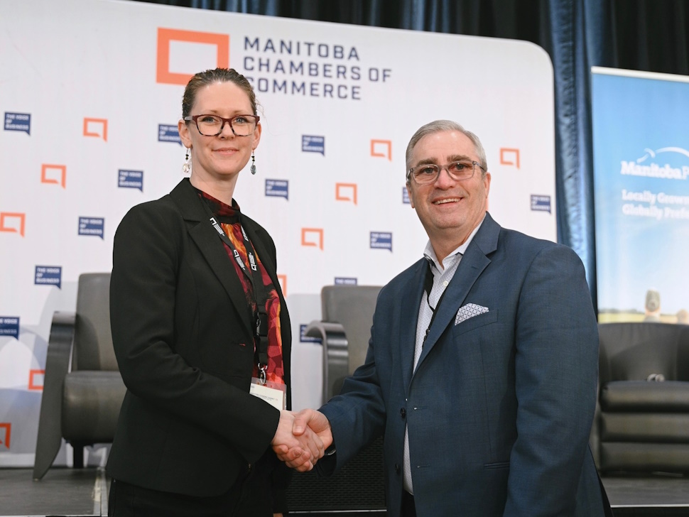 Steinbach Chamber's Tessa Masi with MCC President & CEO Chuck Davidson