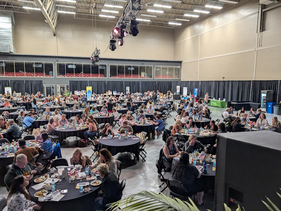 About 500 people were at the International Early Years Conference, filling the Curling Arena at Temple Gardens Centre (photo by Gordon Edgar)