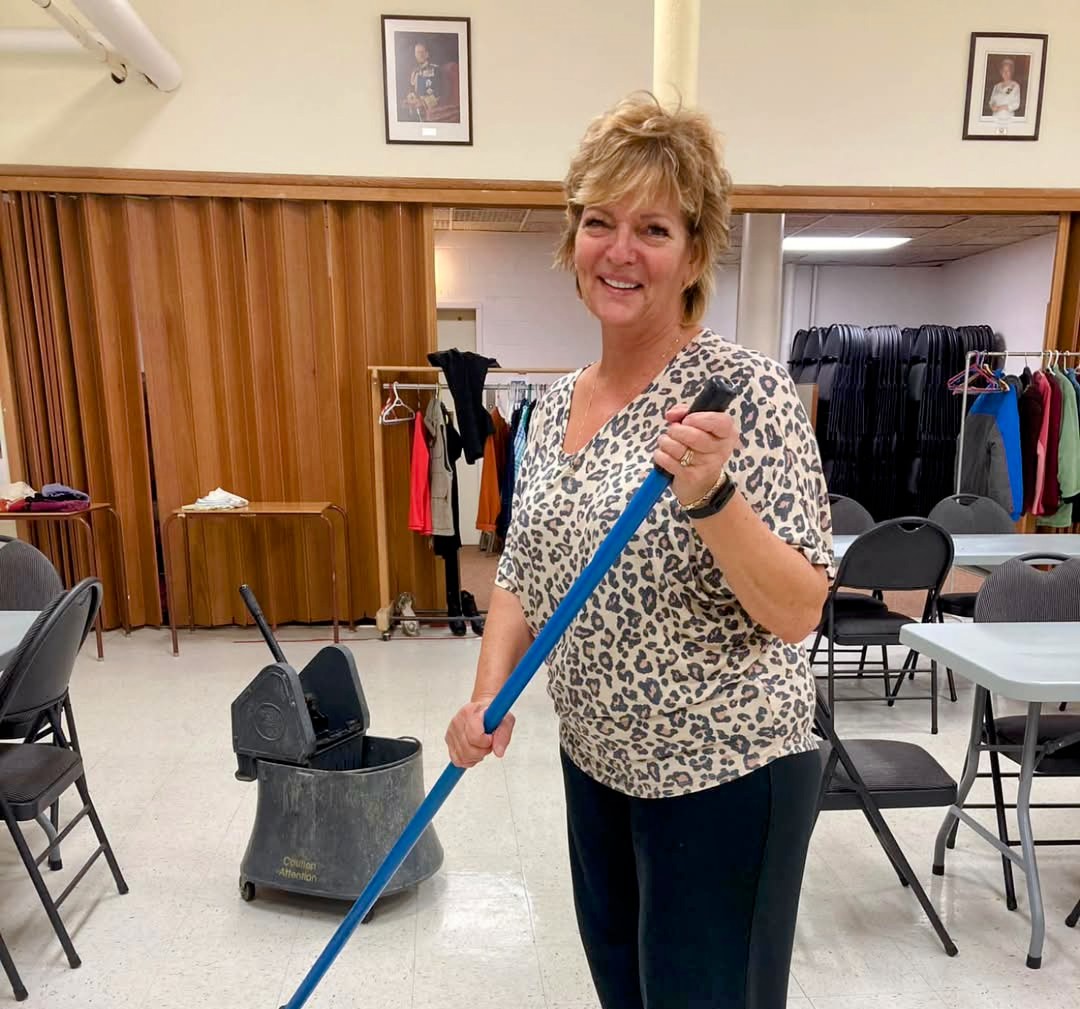 Brenda Humphrey at Zion United, helping to clean up after a Monday community meal (Zion United Church)