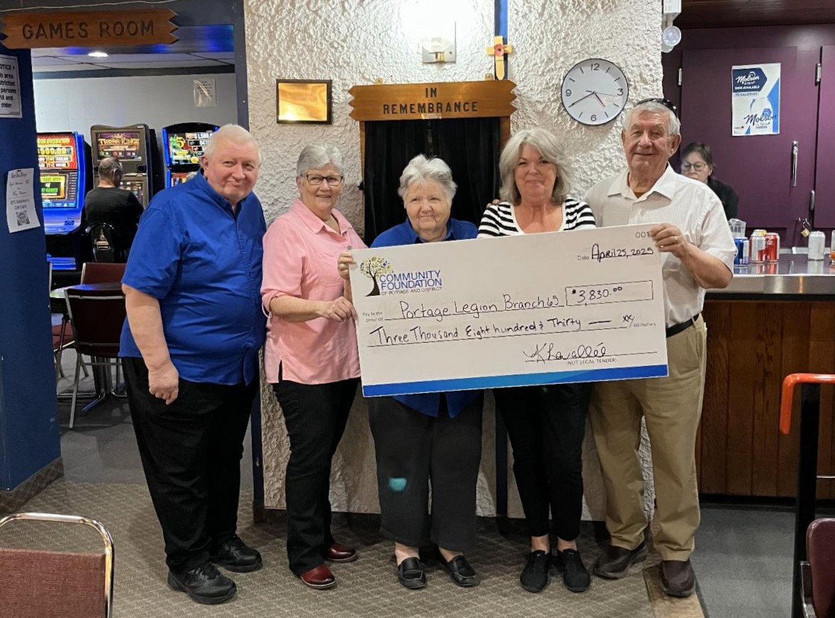 Community Foundation of Portage and District presenting a cheque to Legion members last week