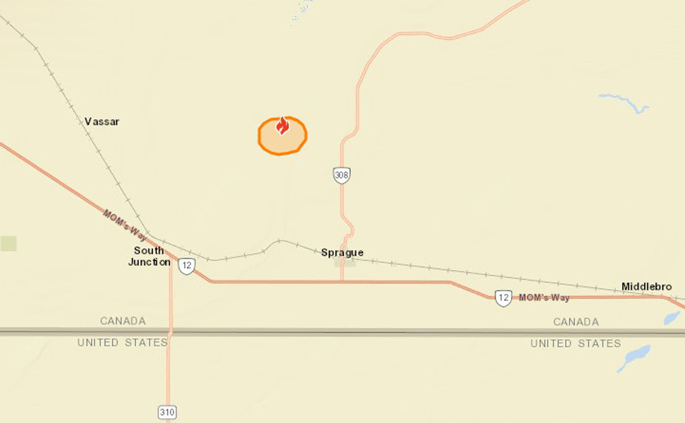 Screenshot of wildfire north of Sprague Wednesday morning.