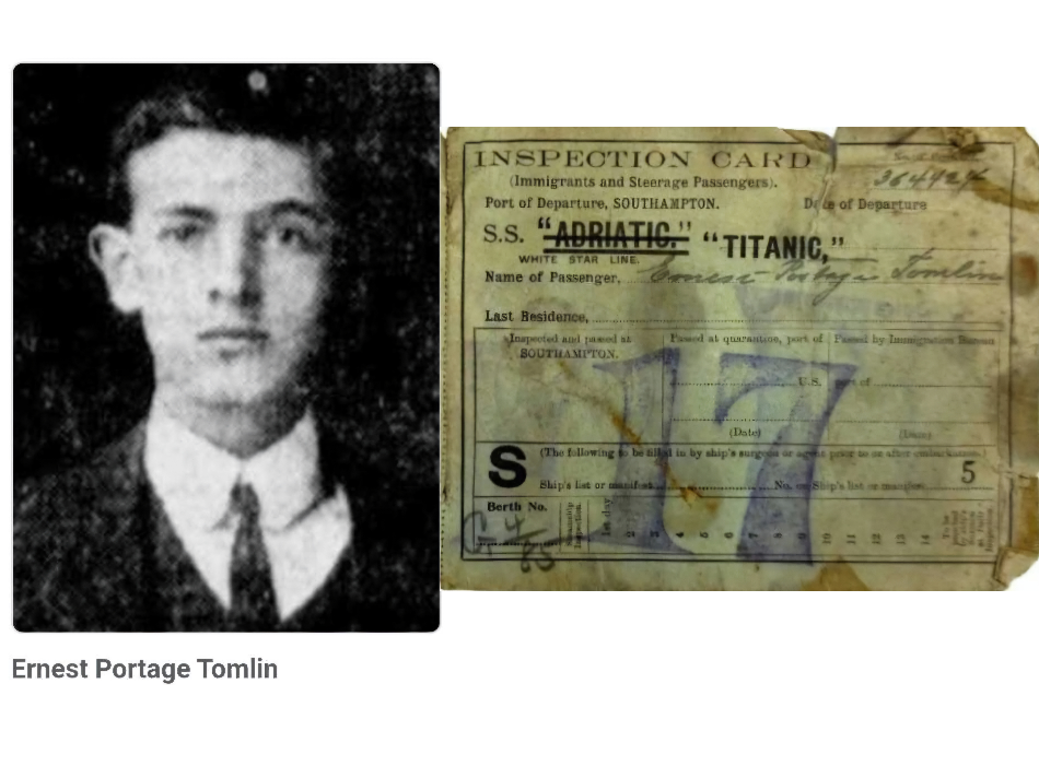 Tomlin phot and Titanic ticket with his name on it