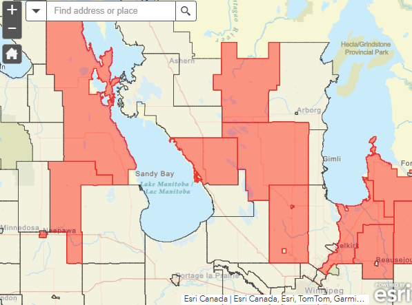 Map courtesy of Government of Manitoba website showing current burn bans and restrictions near Portage la Prairie