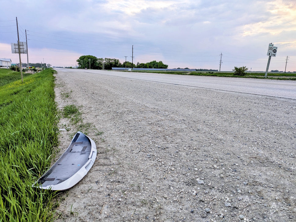 Some of the debris on the side of Highway 30 after Monday's collision. Photo taken Tuesday morning.