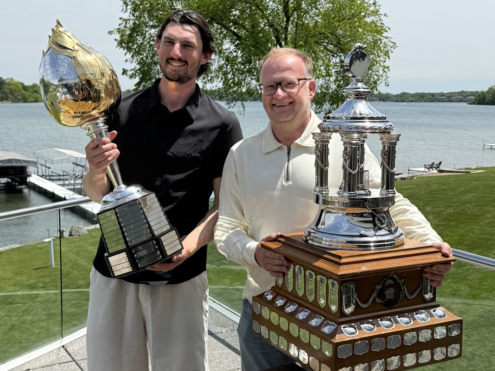 Connor Hellebuyck with NHL awards