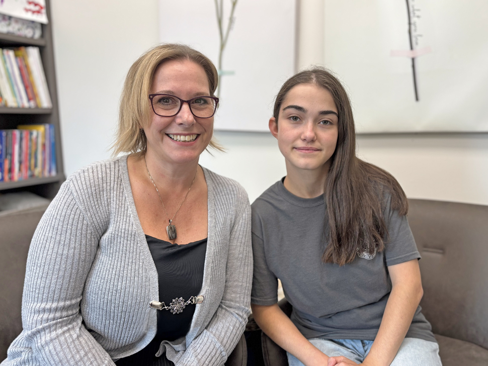Principal of Ecole Heritage Immersion in St Pierre, Julie Karatchuk (left) with 2025 class valedictorian, Ava Pilotte (right).