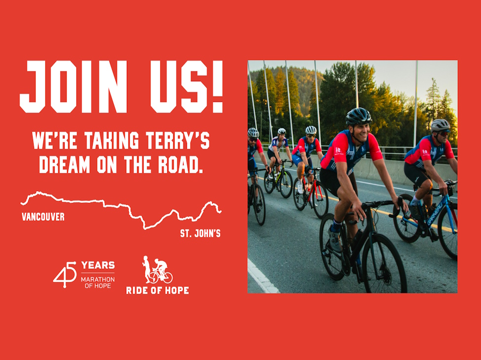 A poster that shares a cycling challenge across Canada for the Terry Fox Foundation
