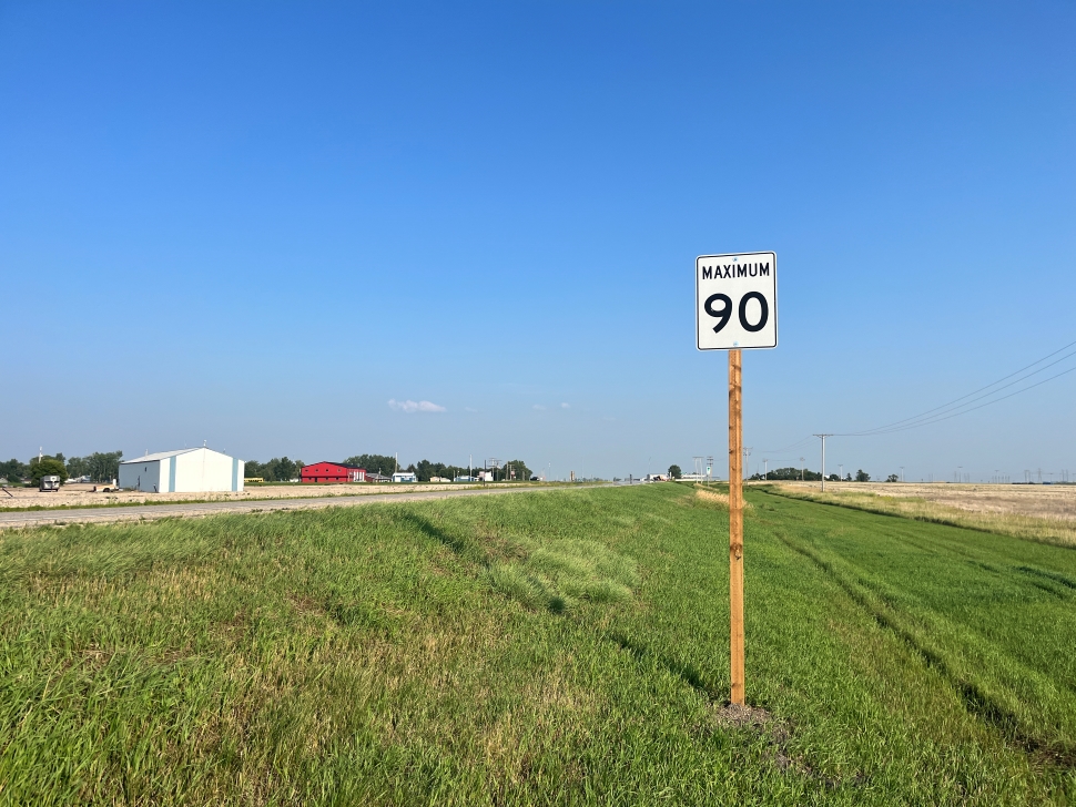90 km/h signage now posted on Highway 39 heading into Midale.
