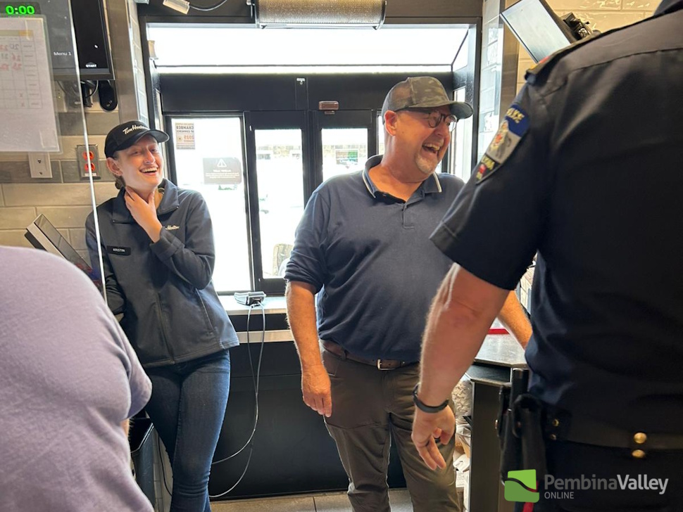 People laugh at Altona Tim Hortons