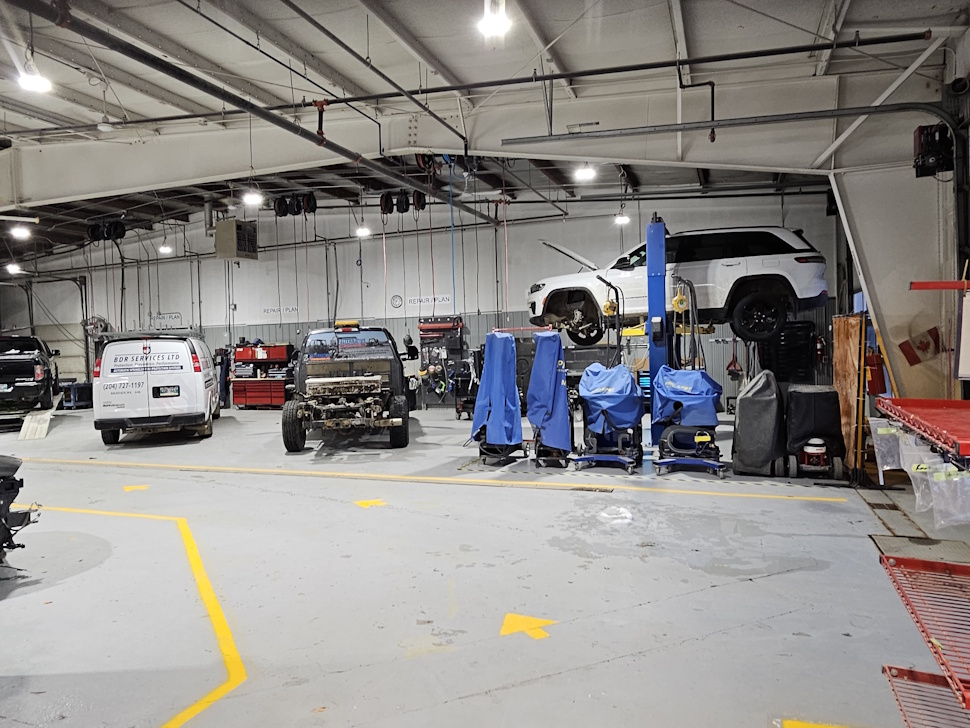 vehicles in a repair shop