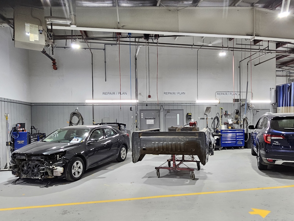 vehicles in a repair shop