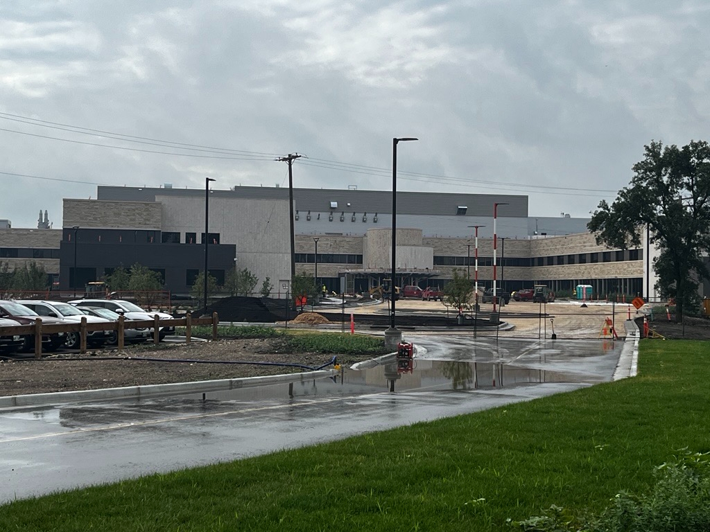 Current state of new hospital construction showing outdoor view from Crescent Rd entrance